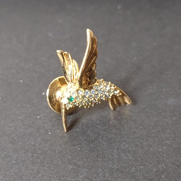 Very Pretty Blue, Green, And Gold Tone Hummingbird Pin - Picture 6 of 8